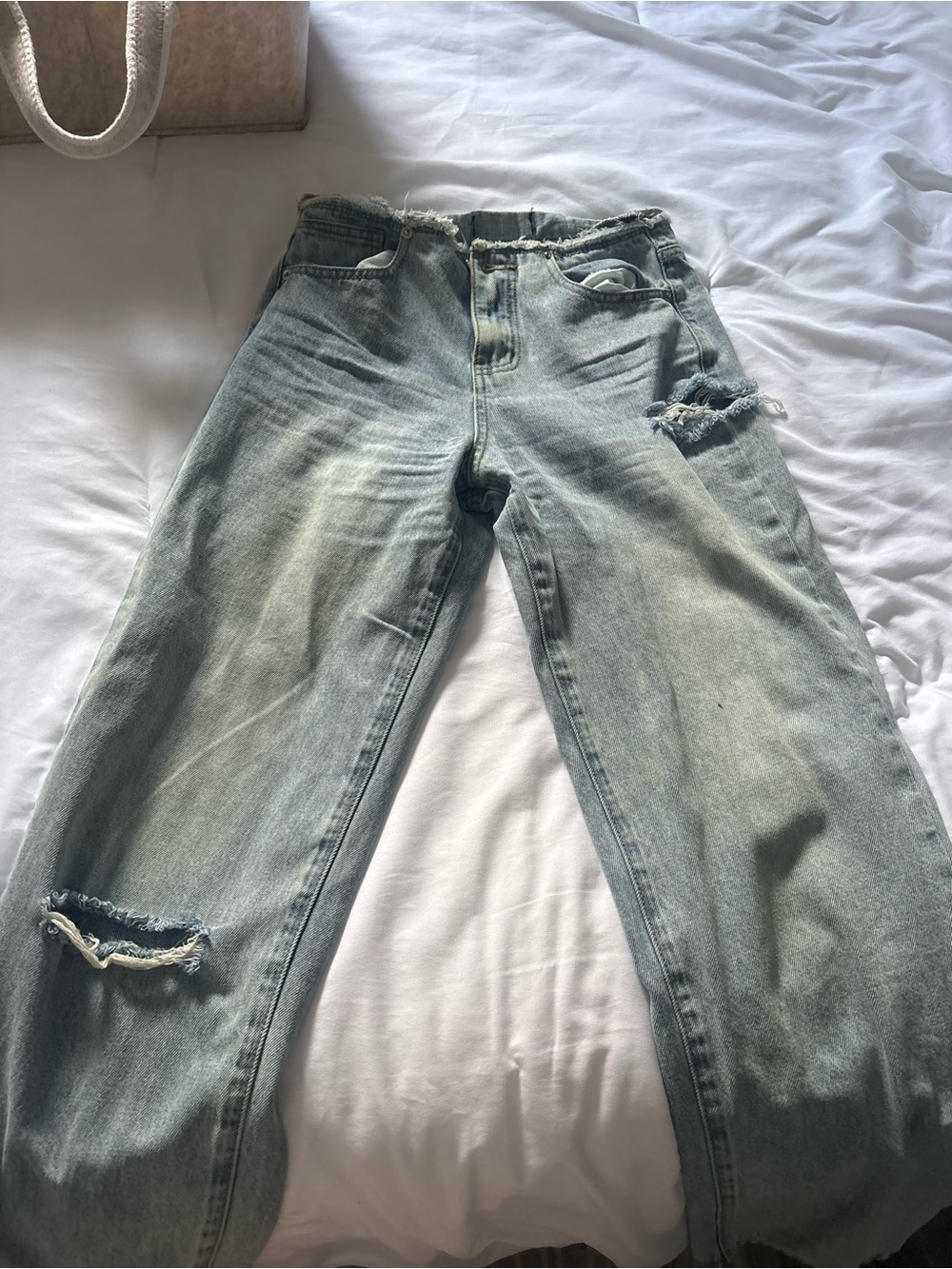 White Fox Boutique Light Wash Distressed Boyfriend Jeans